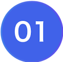 Circular icon of the number one with a blue background color