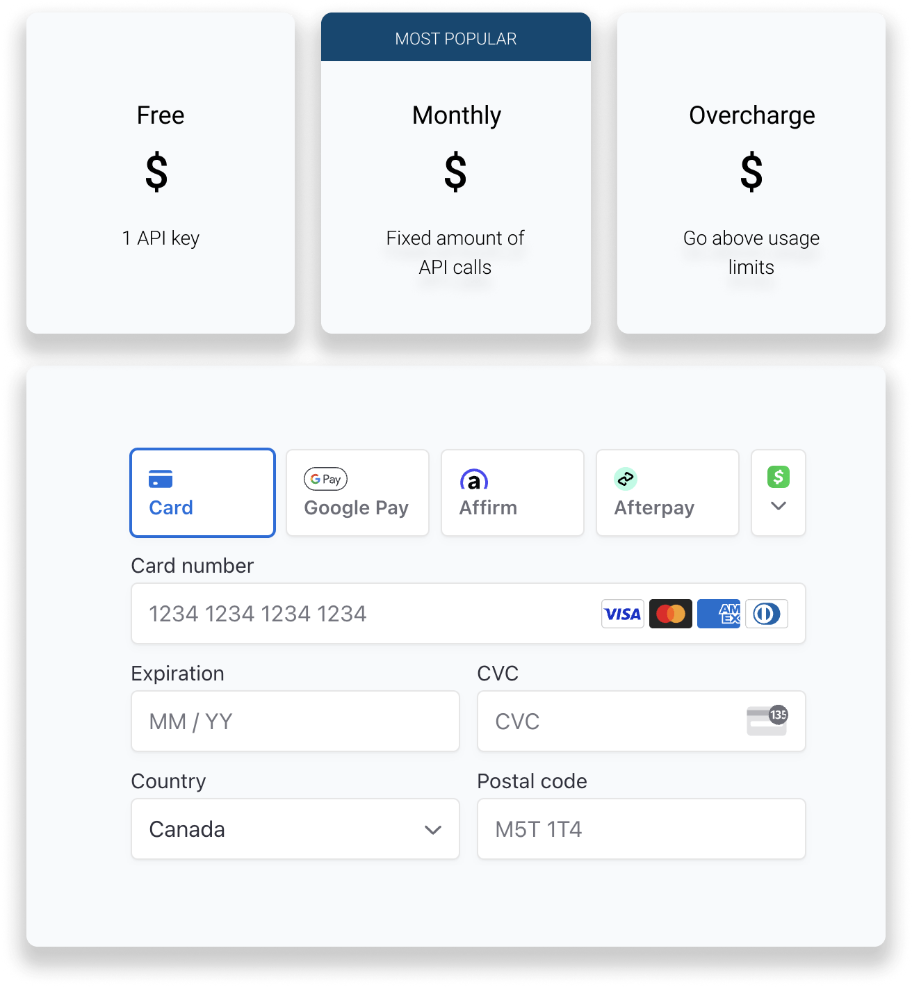 Image of different payment checkout components