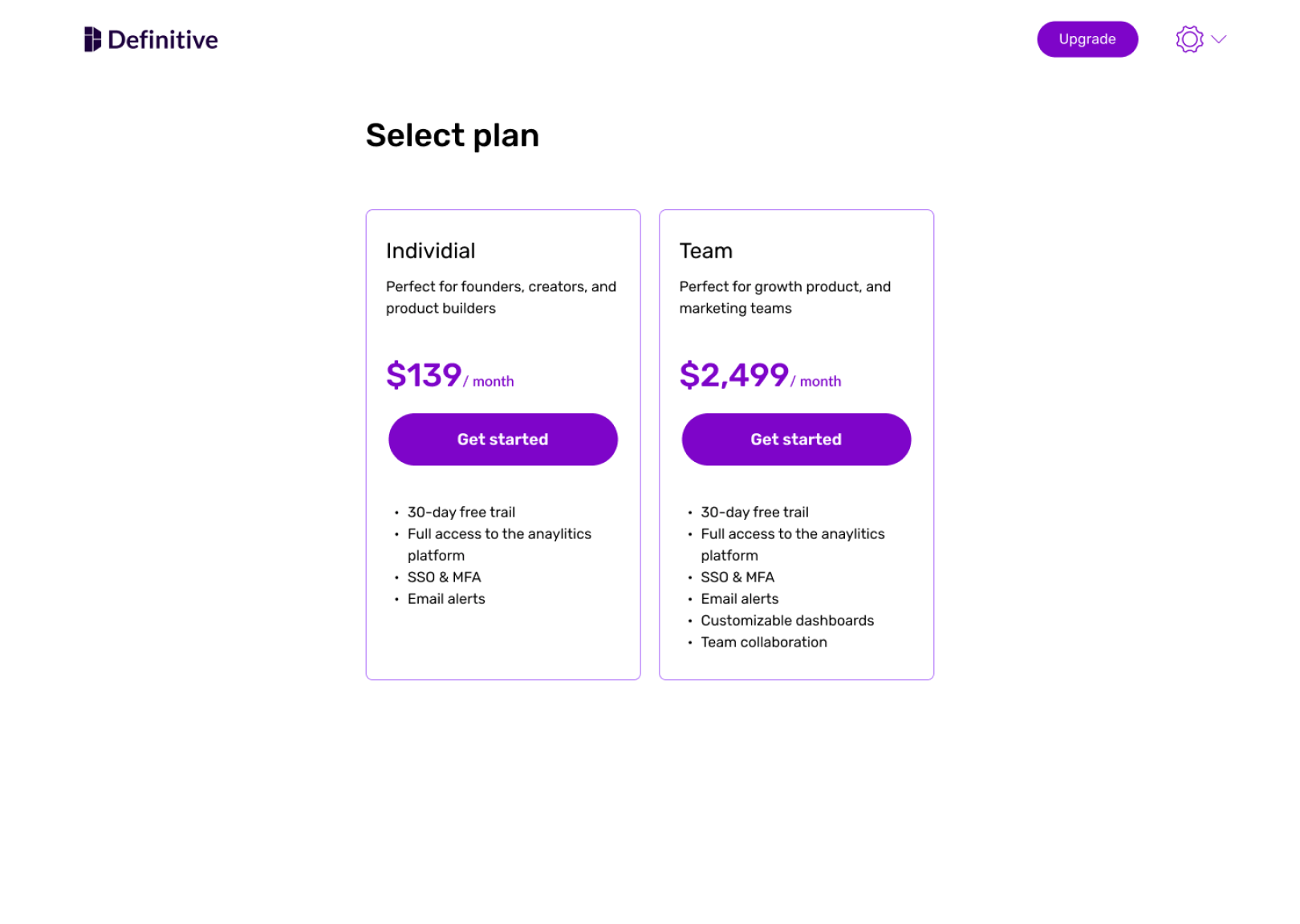 Definitive plan payment options UI
