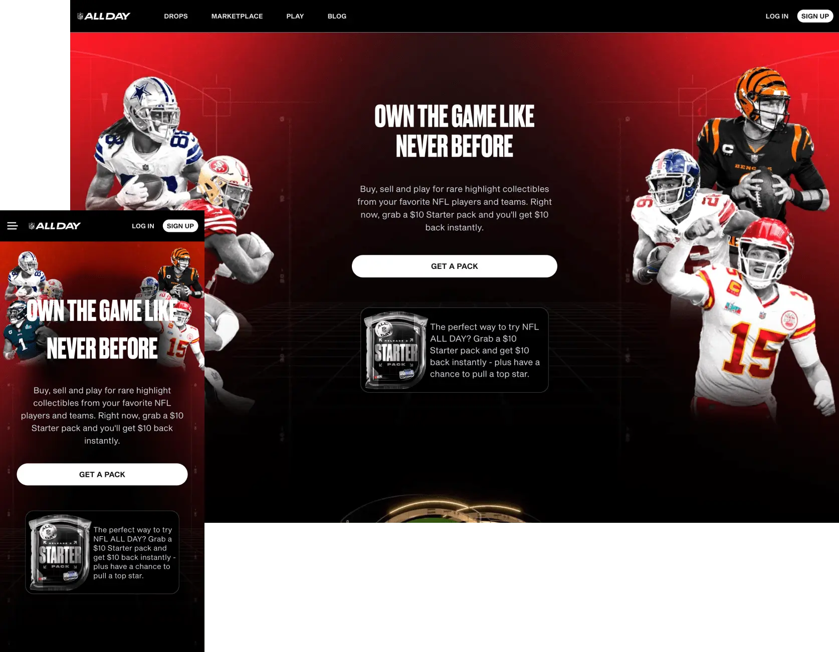 Image of NFL All webpage showing mobile and desktop views
