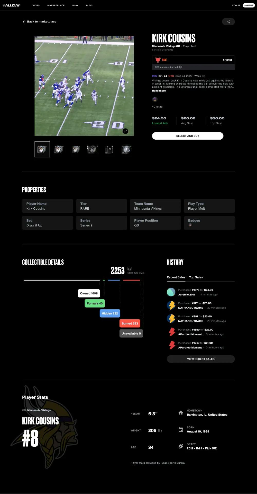 Image of NFL All webpage showing Collectable page